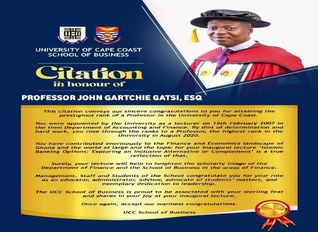 Citation In Honour Of Professor John Gartchie Gatsi School Of Business